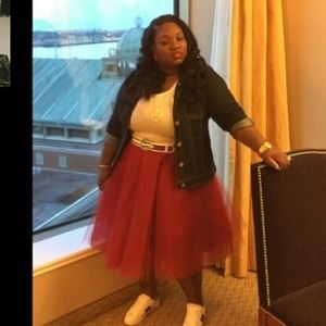 Red plus size tulle skirt